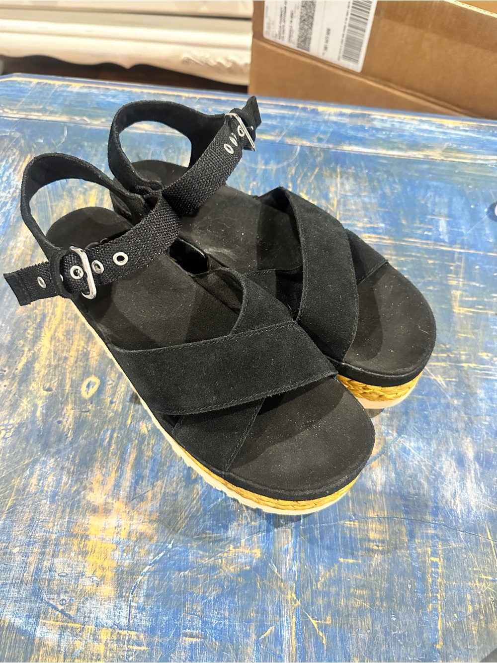 Ugg Aubrey Black Ankle Strap Platform Sandal Size 10
